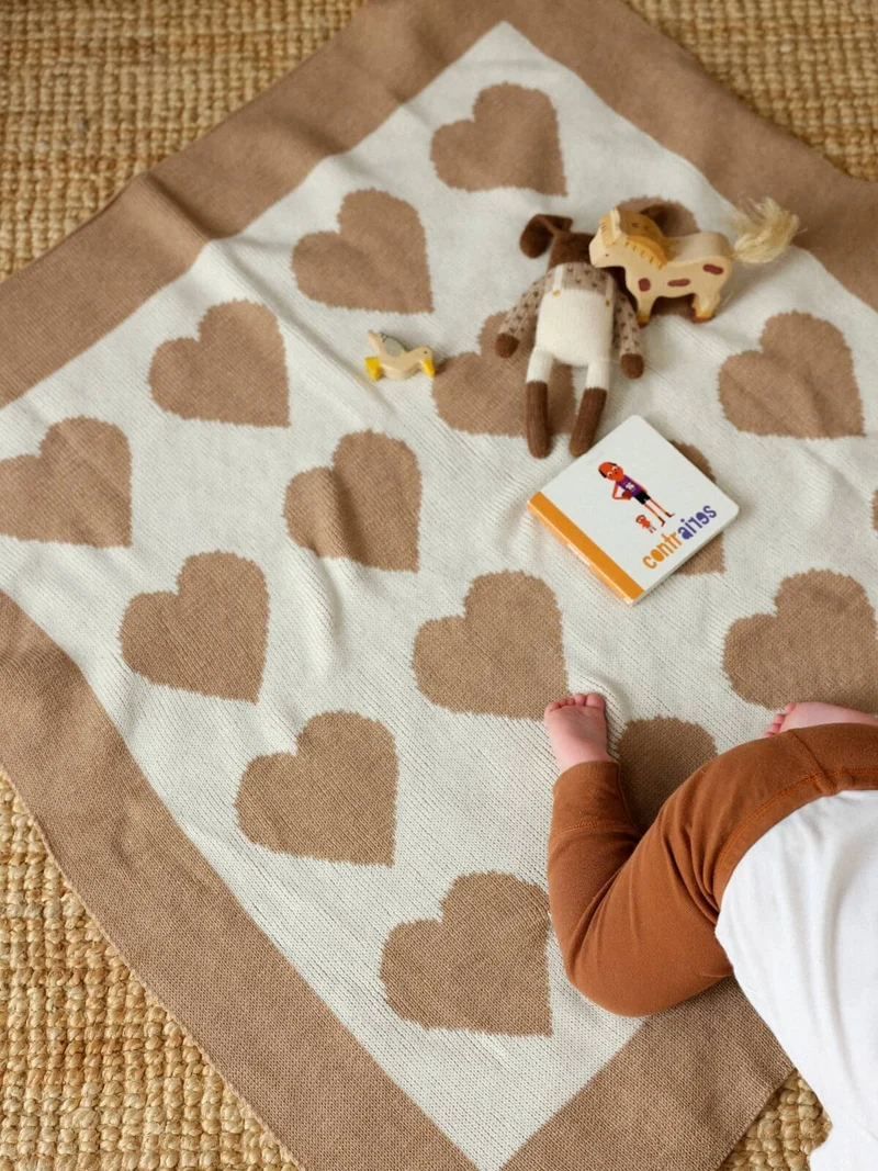 Couverture bébé COEURS Mérinos