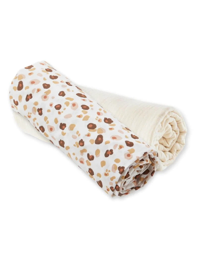 Lot de 2 draps-housse ECRU / LEOPARD