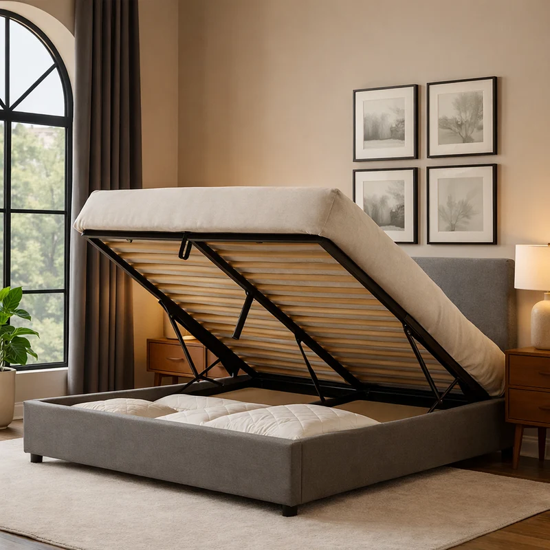 Lit coffre électrique avec tête de lit, tissu, télécommande - Collection Futura design