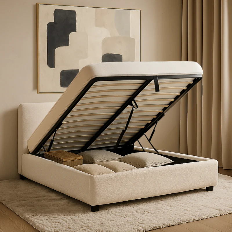 Lit coffre électrique avec tête de lit, bouclette, télécommande - Collection Futura design