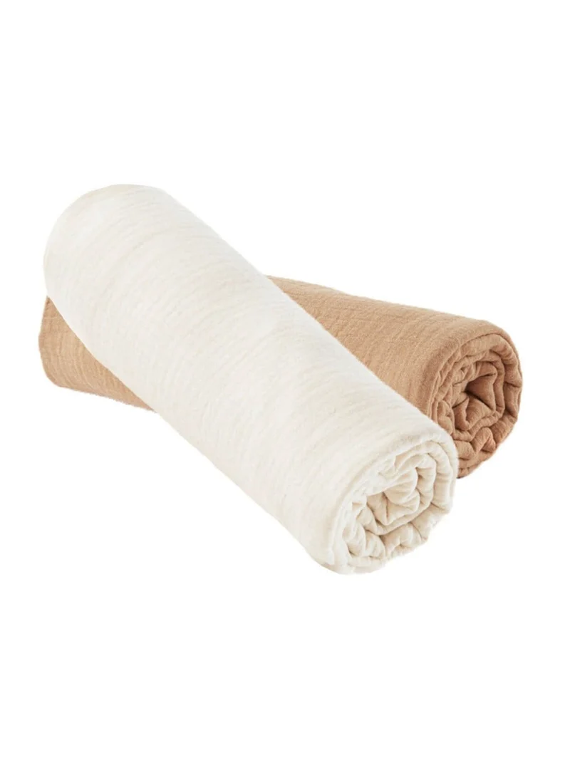 Lot de 2 draps-housse ECRU / CAMEL