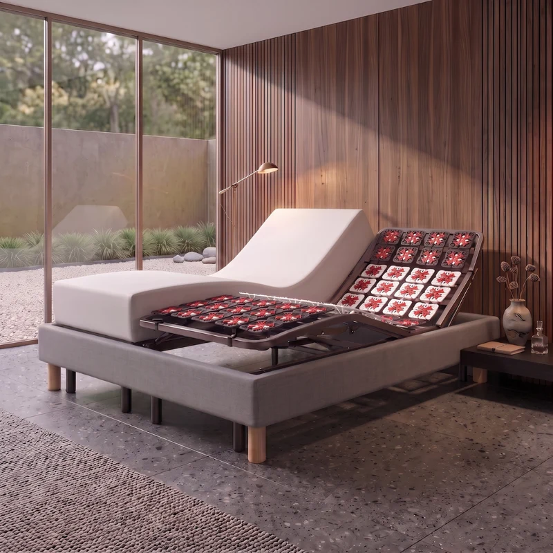 Pack lit électrique orthopédique, tissu gris clair, matelas inclus - Collection Technoflex
