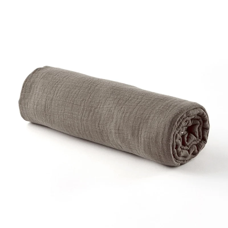 Drap housse bébé gaze de coton TAUPE