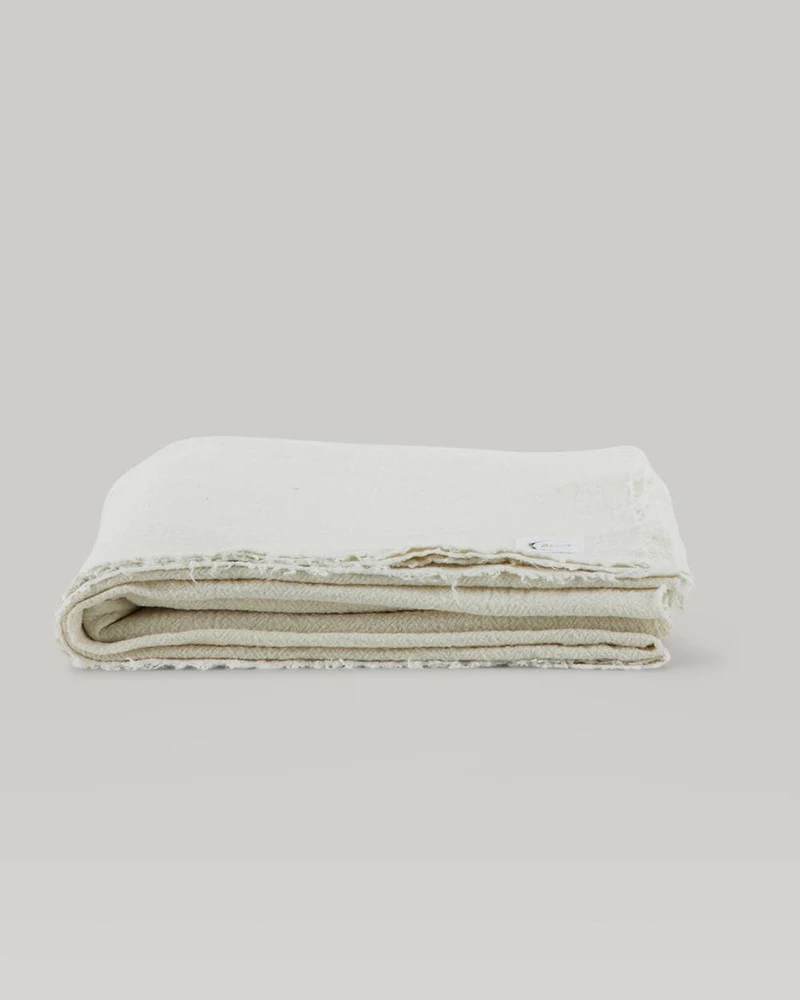 Nappe / Plaid / Dessus de lit en lin brut, Craie