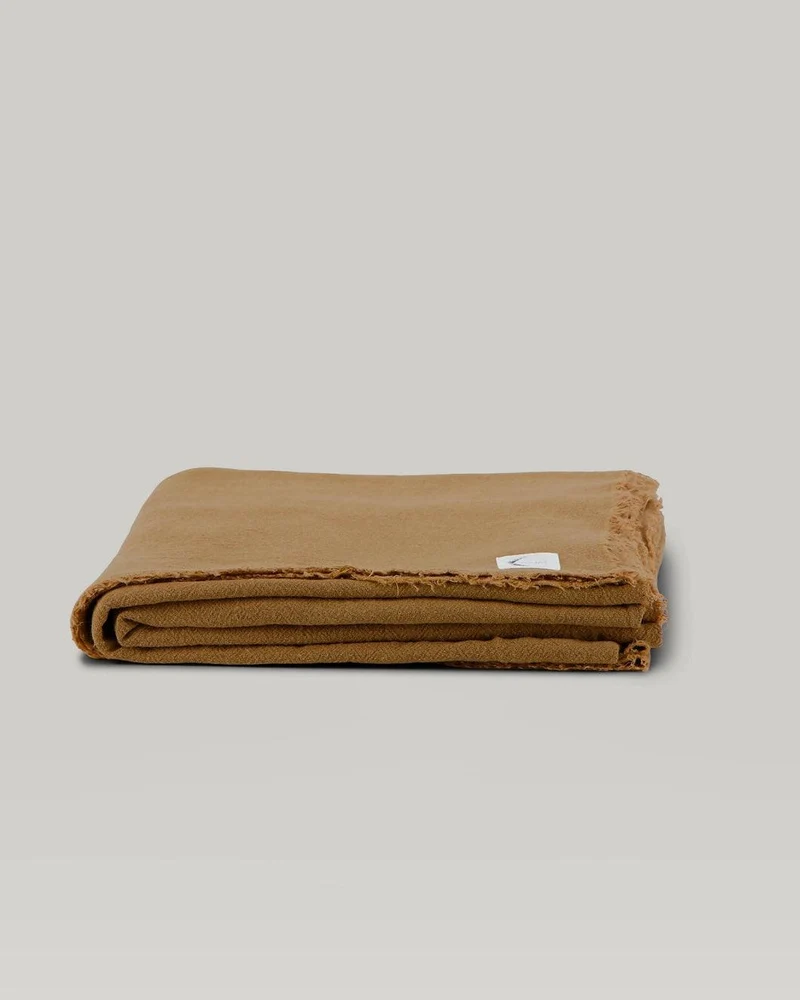 Nappe / Plaid / Dessus de lit en lin brut, Tabac