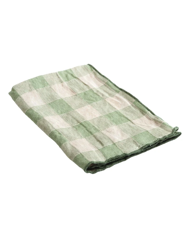 Serviette Bourdon Toile Vintage Vichy, Sauge
