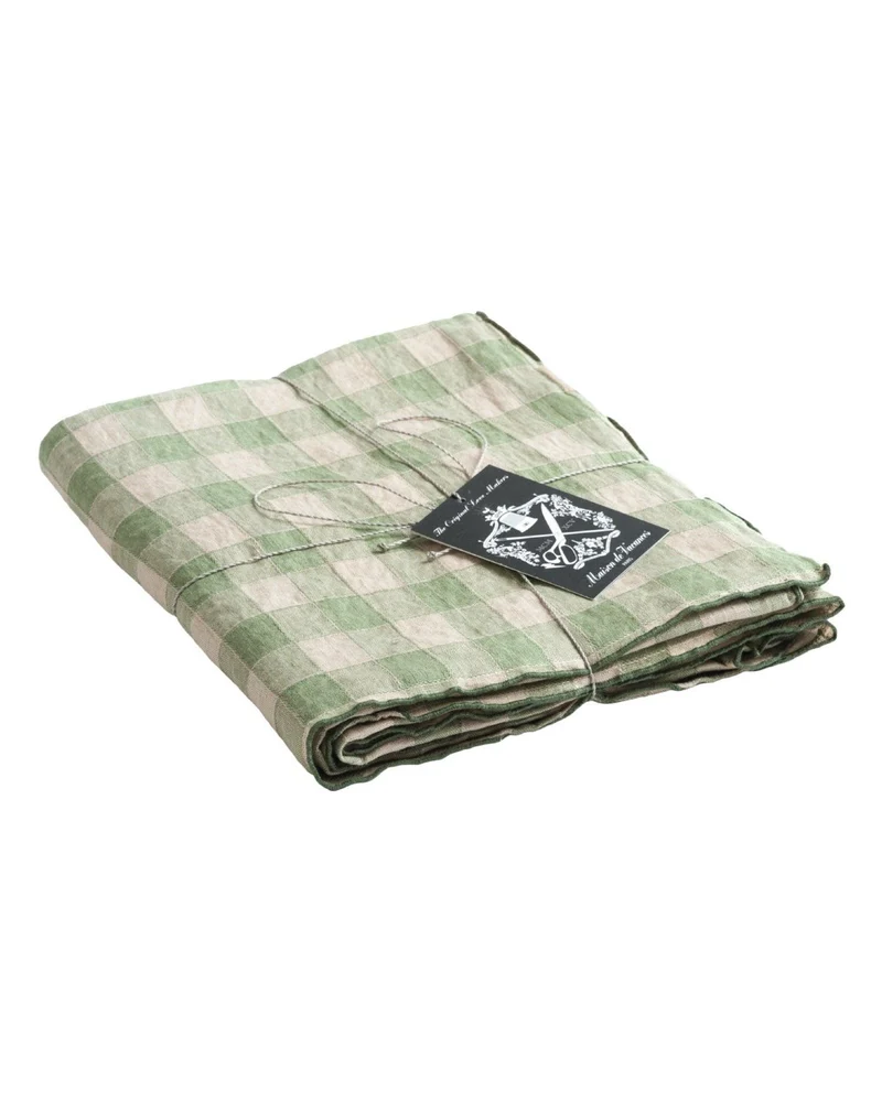 Nappe Bourdon Toile Vintage Vichy, Sauge