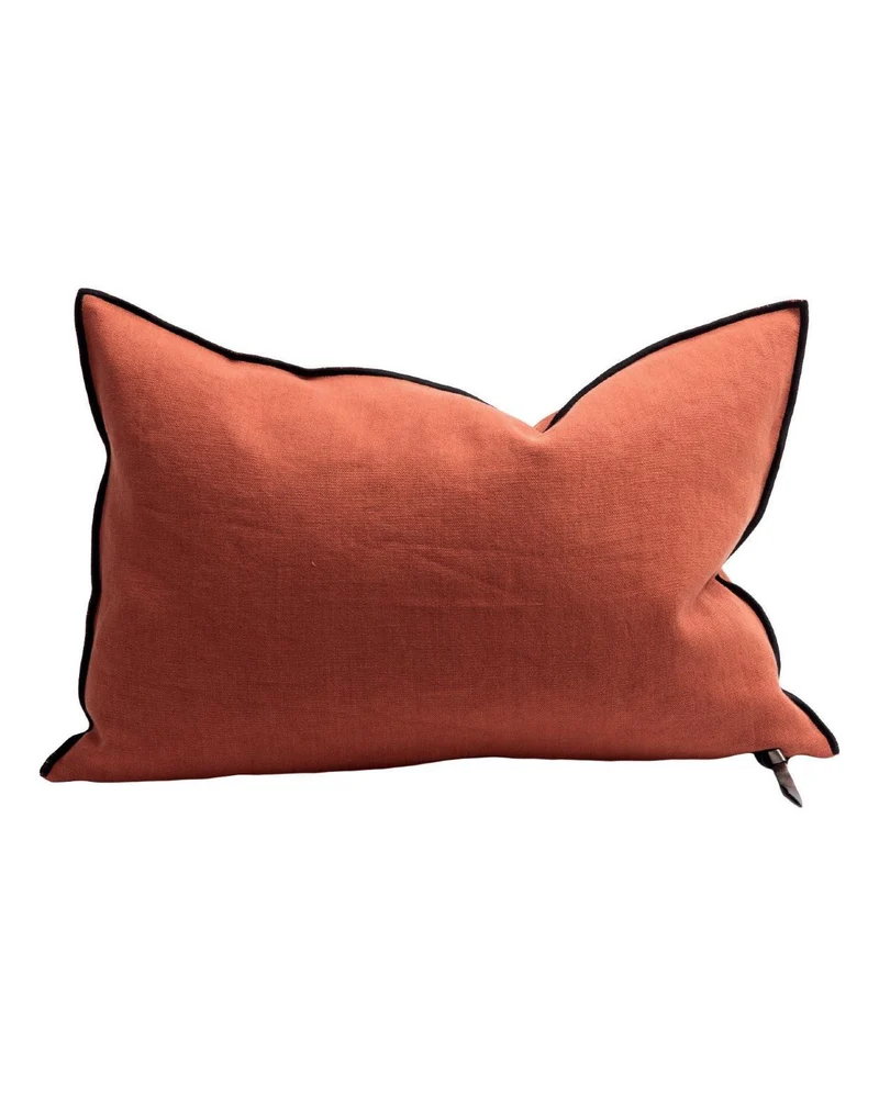 Coussin Vice Versa Black Line en Lin Stone Washed, Henné