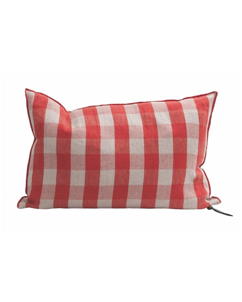 Coussin Vice Versa Lin Lavé Vichy Cottage, Capucine