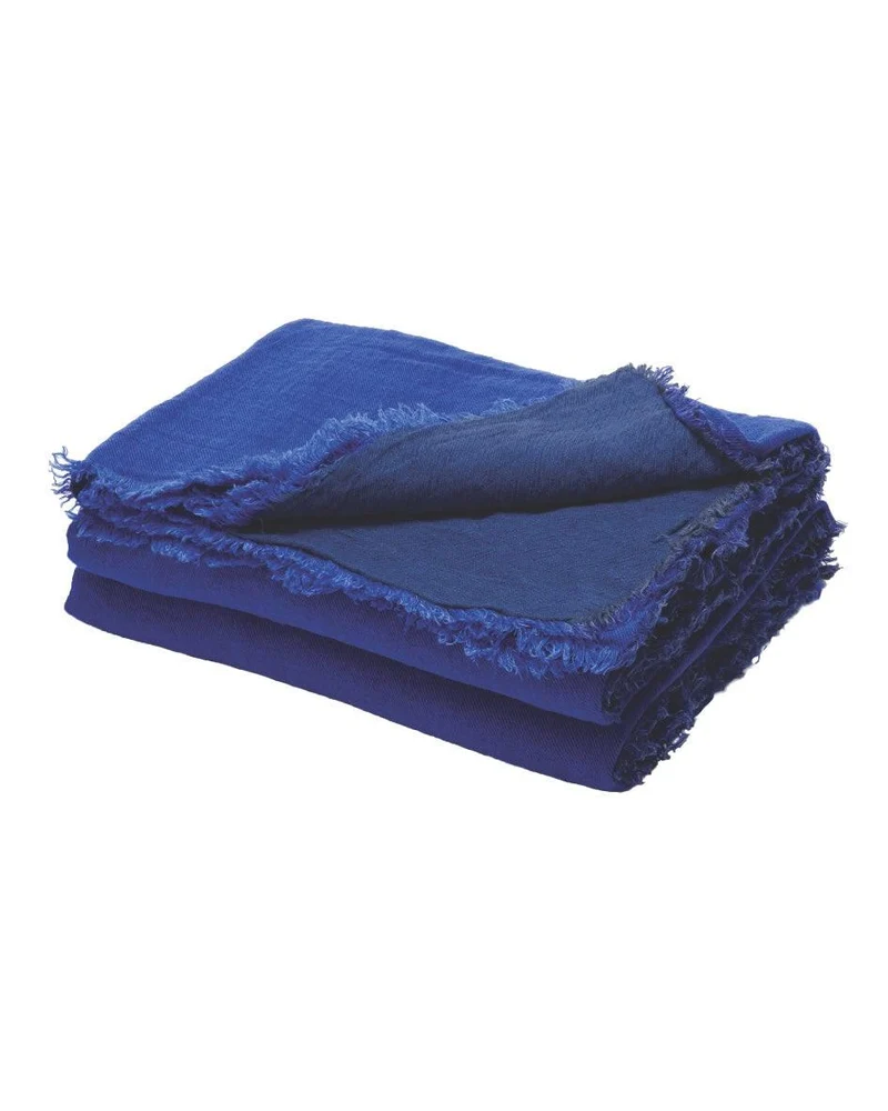 Plaid Vice Versa Frangé en Lin Lavé Froissé, Cobalt / Indigo