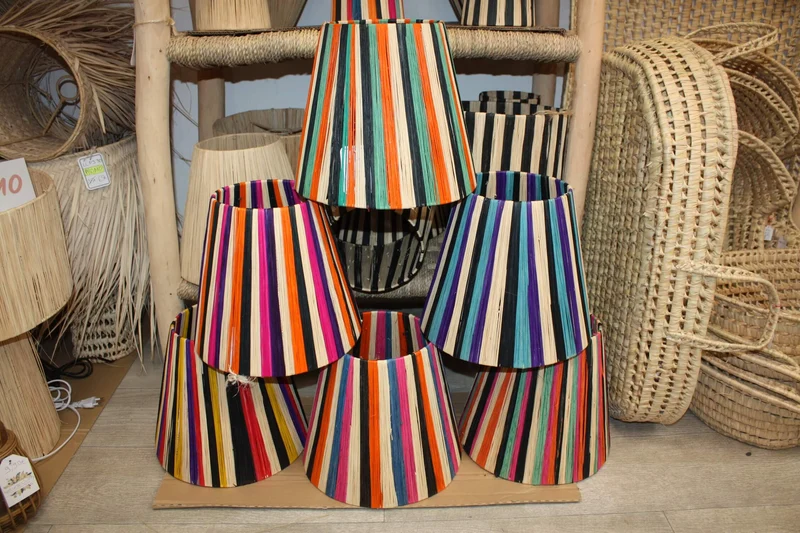 Abat Jour RAPHIA Conique - pour lampe chevet osier rotin paille - Artisanal FAIT MAIN