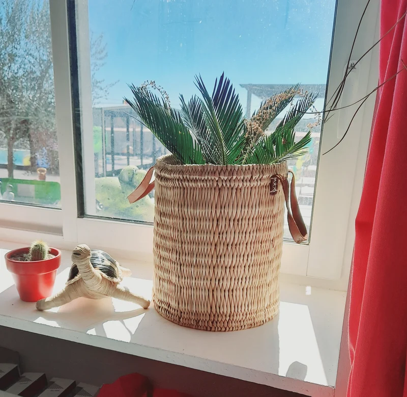 Panier rond cache pot plantes / fleurs - Corbeille Bac - 3 TAILLES au CHOIX - cuir osier rotin paille