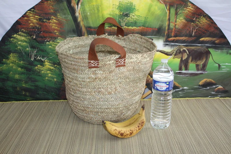 Panier de rangement Rond en Palmier - Corbeille à linge Bac Coffre - 4 TAILLES au CHOIX - cuir osier rotin paille