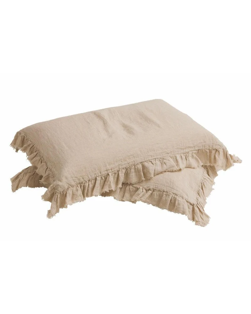 Taie d'oreiller Boho en lin lavé, Nude