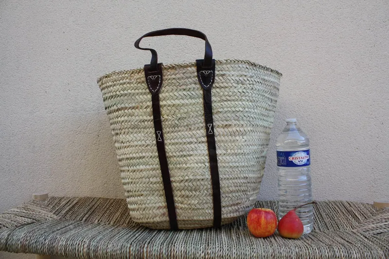 GRAND Panier IMMENSE XXL pour courses marchés plage - Sac Cabas osier paille marocain rotin palmier