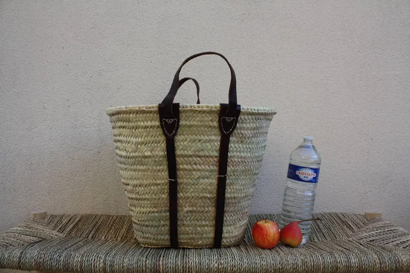 GRAND Panier XXL Solide courses marchés plage - Sac Cabas osier paille marocain rotin palmier