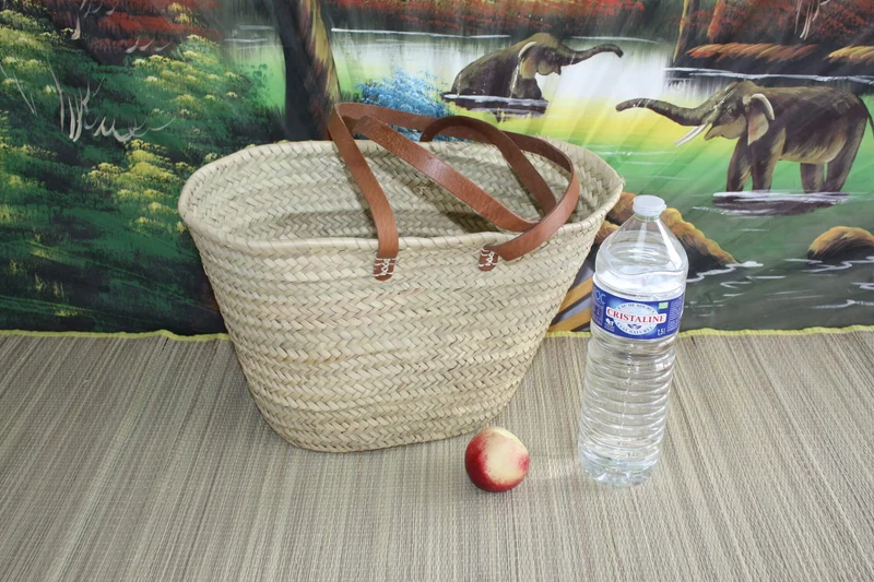 Sac Anses Longues Cuir - Panier Cabas marchés courses osier rotin palmier naturel
