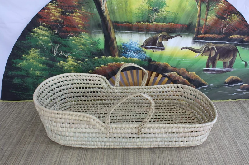 Panier à langer - Plan change bébé - Couffin tressé en Palmier - Avec poignées - paille rotin osier - Décoration Bohème & Chic -