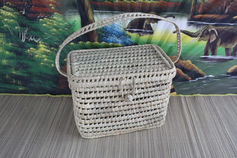 Malle de rangement - Coffre tressé pour enfant bébé - Bac Jouets Corbeille Vanity - Paille Rotin Osier