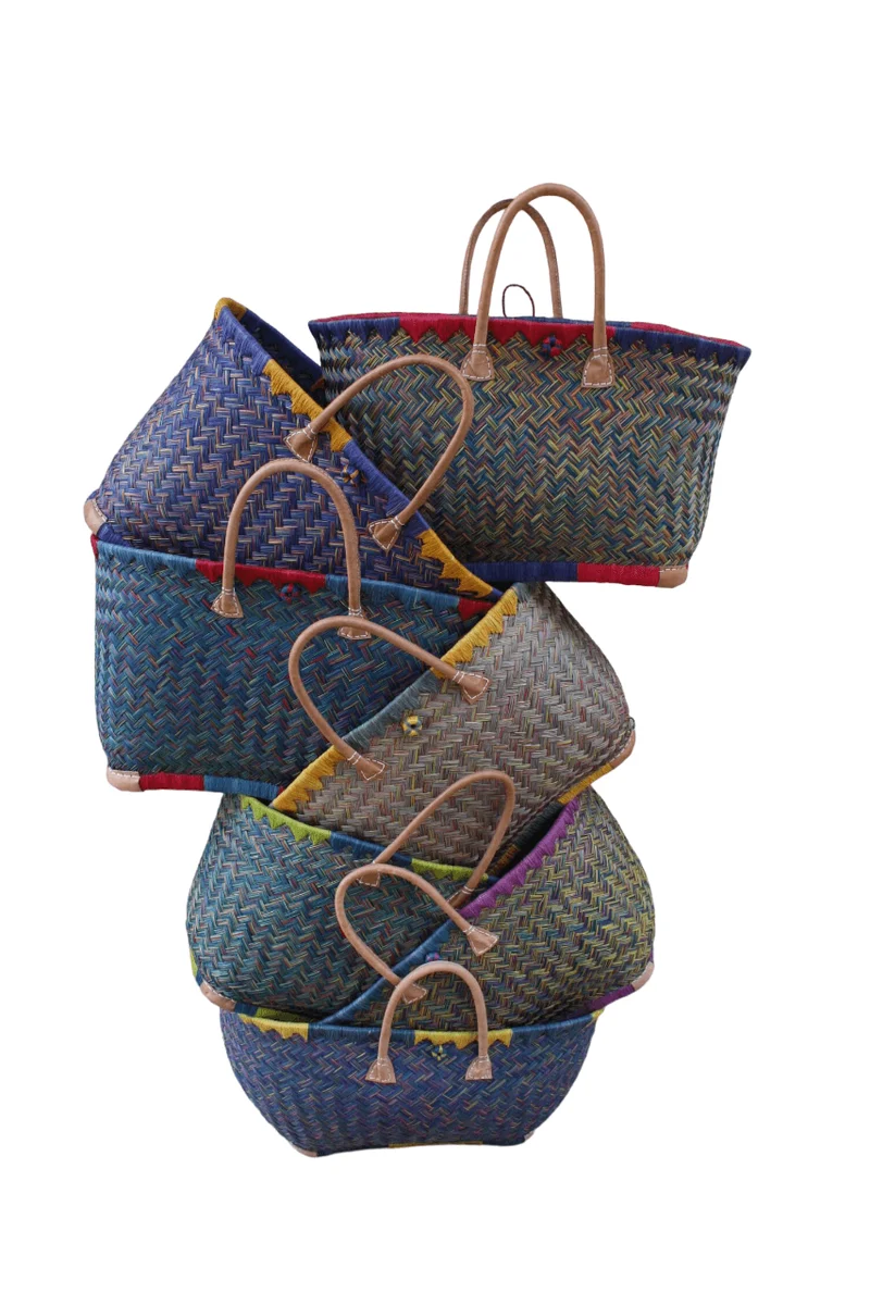 GRAND Panier de Madagascar - Solide - Courses & Plage - Plusieurs couleurs au choix : Bleu, Vert, Rose, Violet, Jaune, Orange, Naturel...