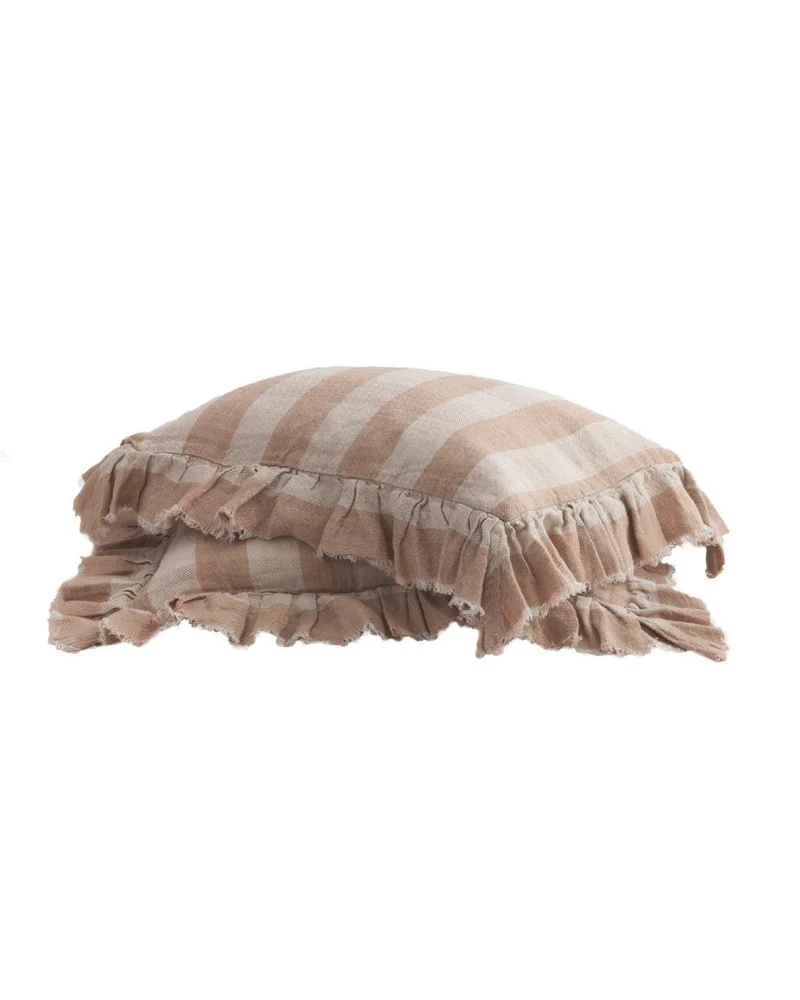 Taie d'oreiller Boho Lin Lavé Vichy Cottage, Nude