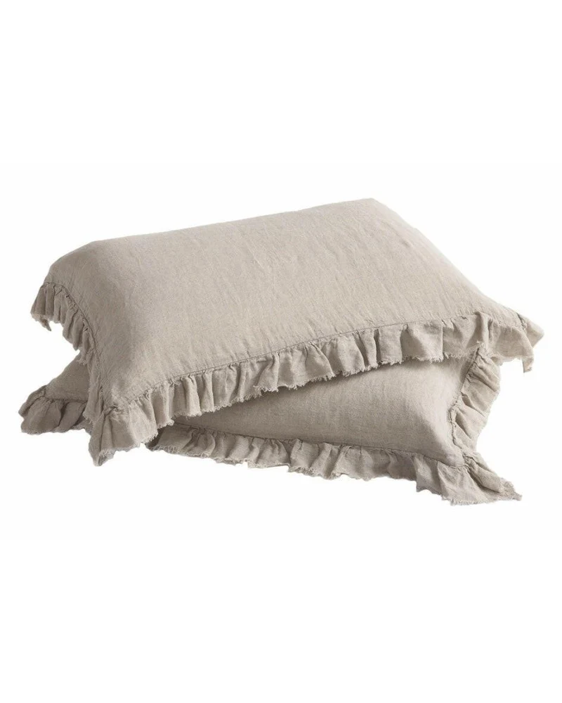 Taie d'oreiller Boho en lin lavé, Naturel