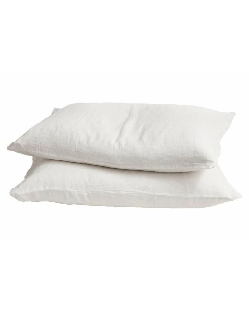 Taie d'oreiller Basic en lin lavé, Blanc