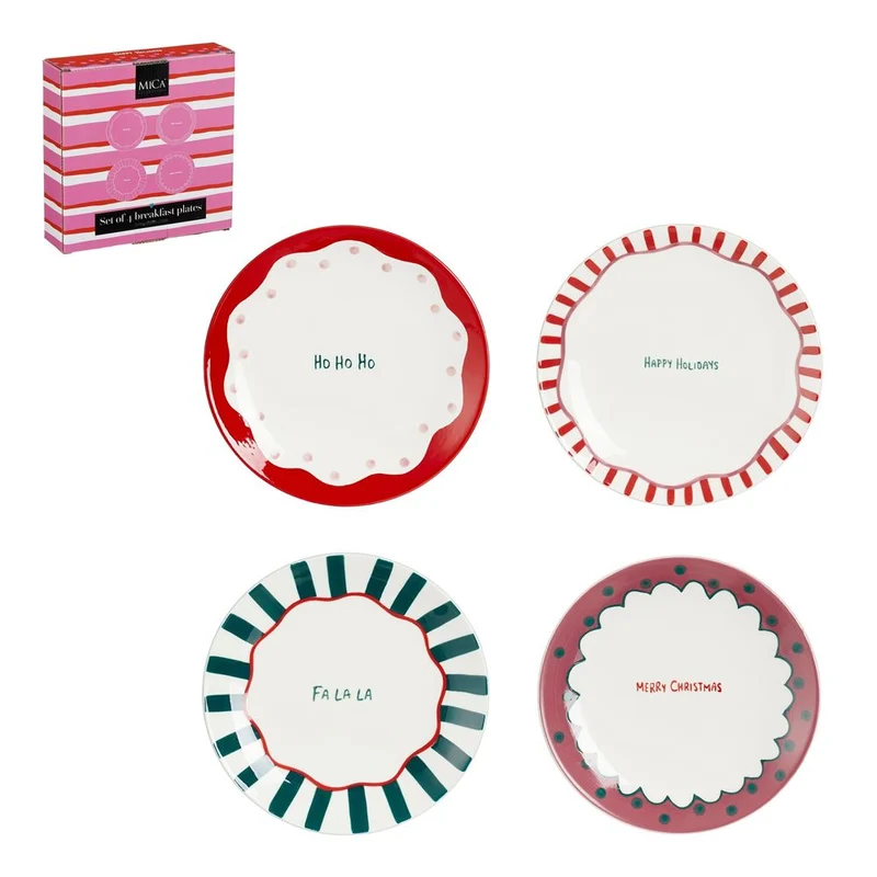 Lot de 4 petites assiettes à dessert de Noël - 20 cm