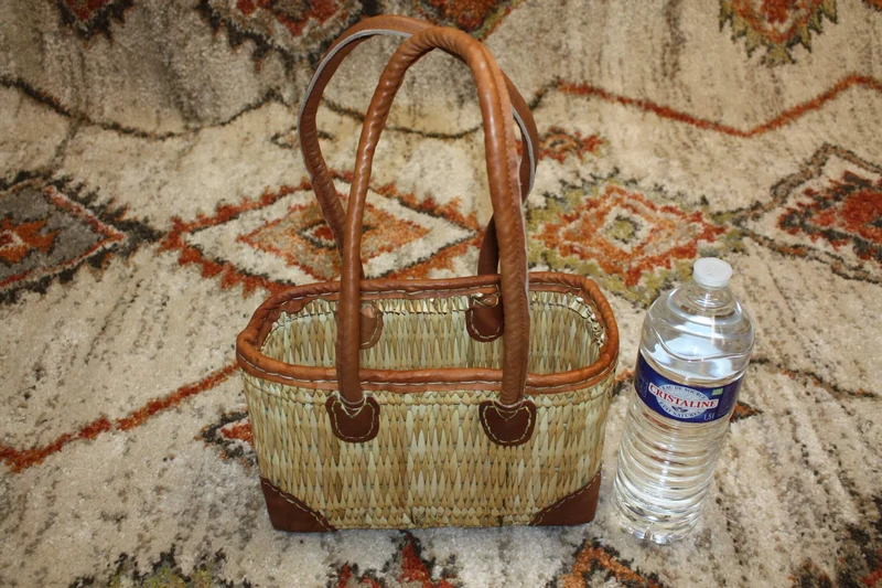 Panier de courses en jonc - Cabas marchés osier sac rotin - SOLIDE RENFORTS CUIR - 3 Tailles