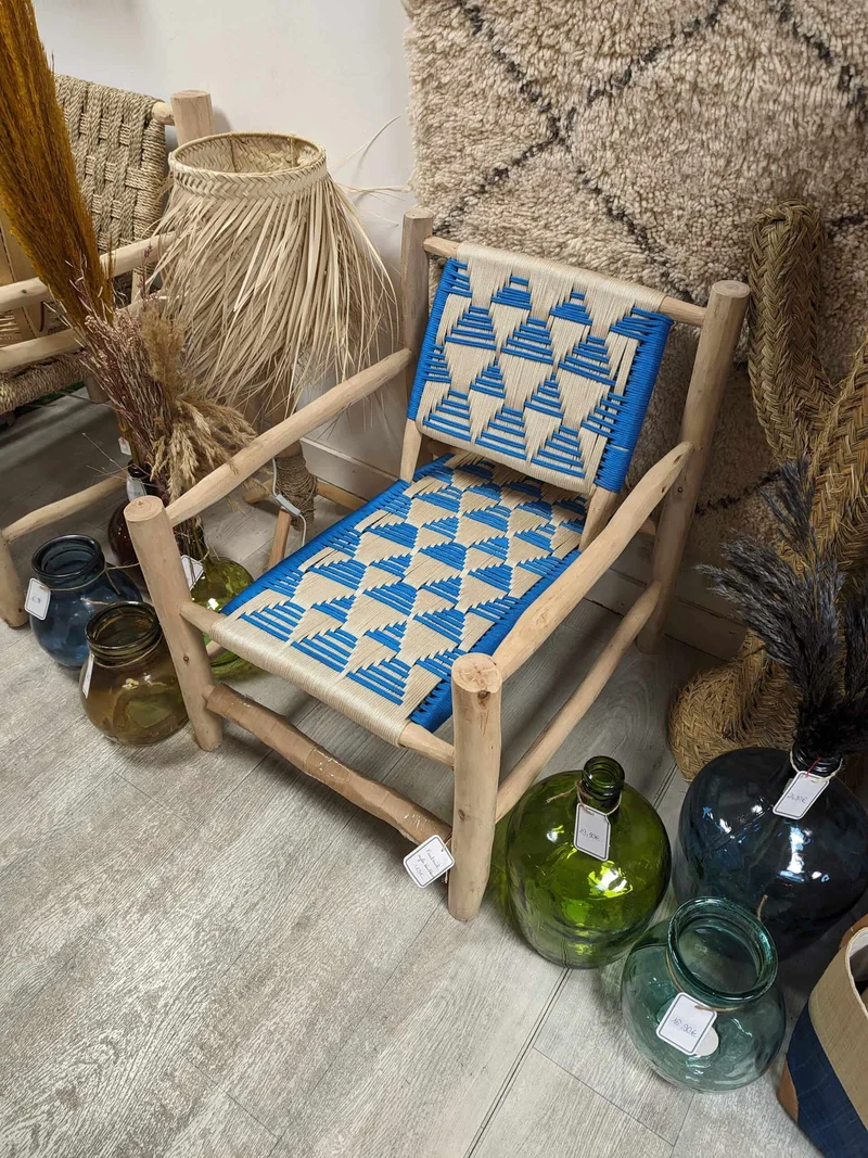 GROS FAUTEUIL en Bois et corde - avec accoudoirs - ARTISANAL qualité Maroc