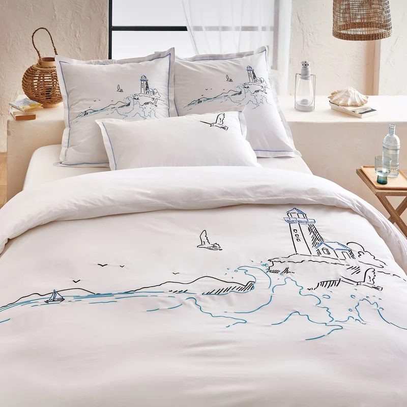 Housse de couette Phare - Percale de coton brodée