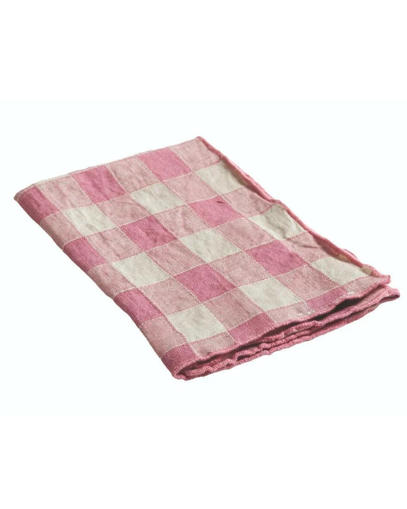 Torchon Bourdon Toile Vintage Vichy, Rose Zizi