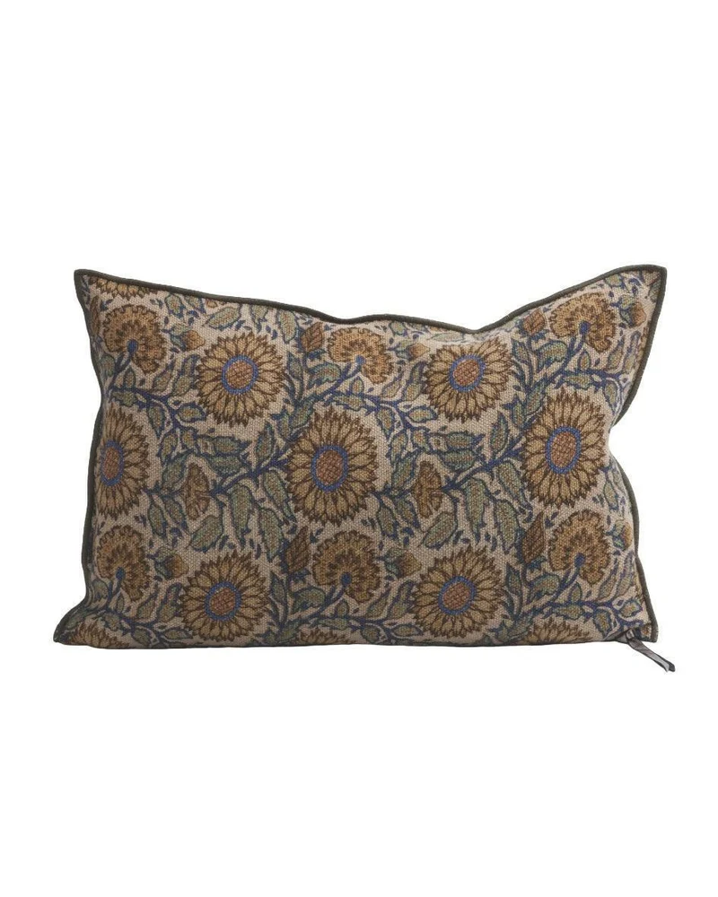 Coussin Vice Versa Lin Wabi Sabi Imprimé, Les Tournesols Cobalt