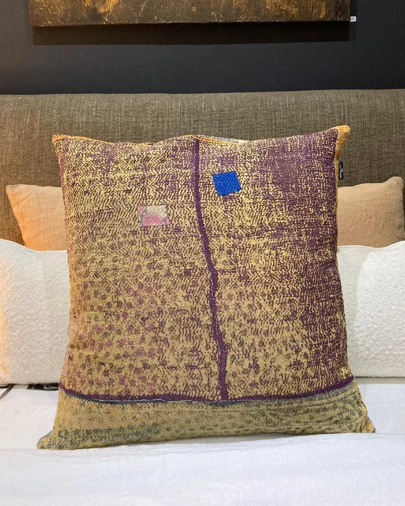 Coussin Vintage Kantha 70x70cm, Violette