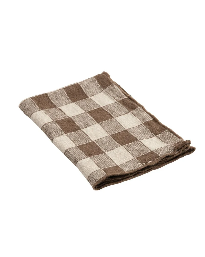 Torchon Bourdon Toile Vintage Vichy, Noisette