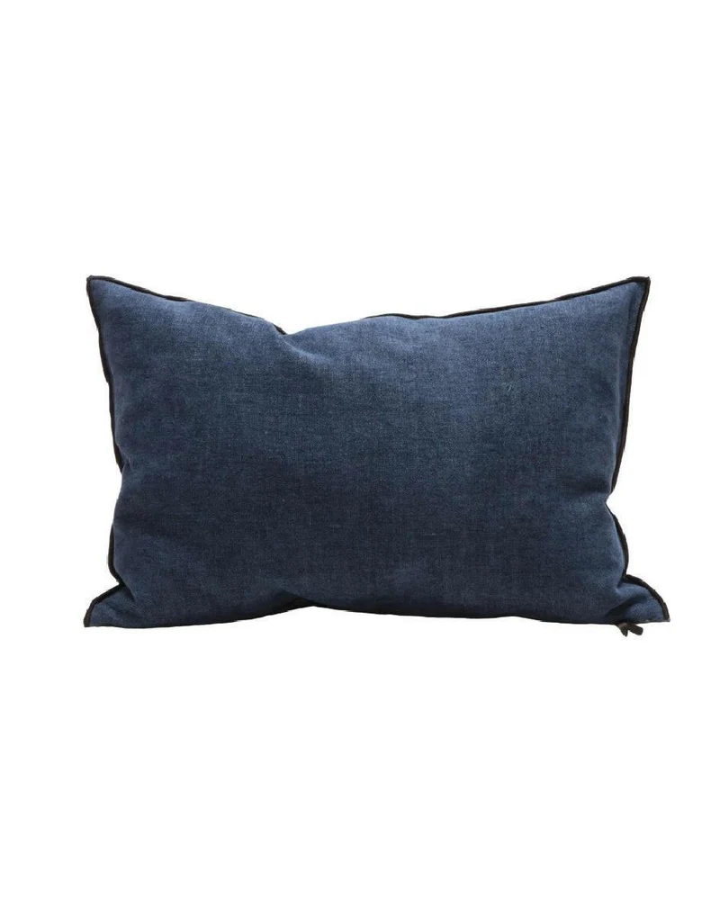 Coussin Vice Versa Black Line Chenille Soft Washed, Indigo / Bourdon Indigo