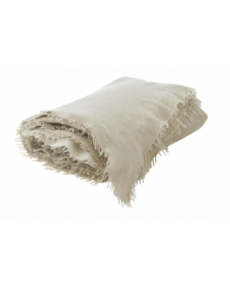 Plaid / Châle Vice Versa Frangé Cachemire Tricoté Main, Sable