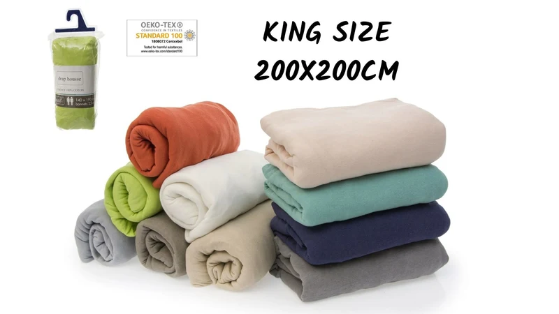 Drap housse 2 personnes 200x200cm KING SIZE 100% Coton Jersey Qualité 10 COLORIS