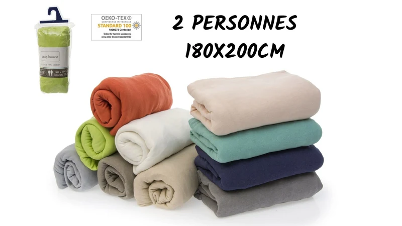 Drap housse 2 personnes 180x200cm KING SIZE 100% Coton Jersey Qualité 10 COLORIS