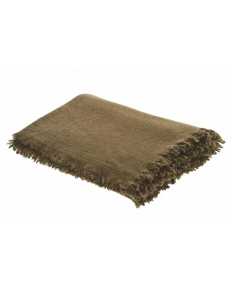 Plaid Vice Versa Frangé en Laine Vierge Lavée, Bronze