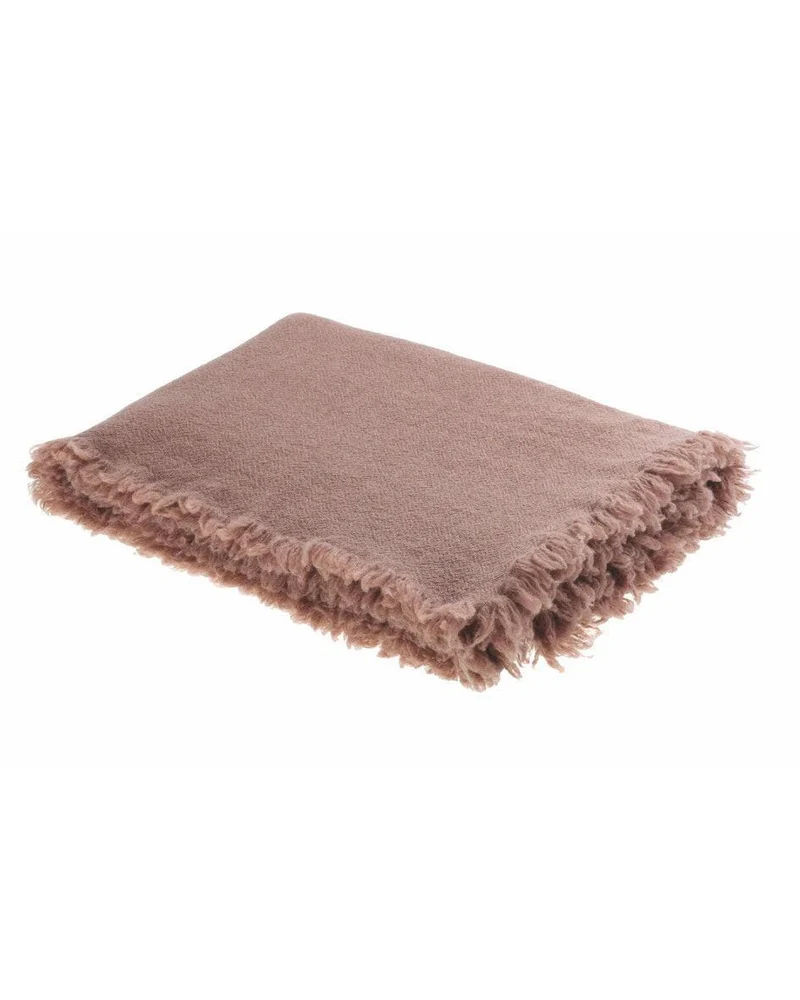 Plaid Vice Versa Frangé en Laine Vierge Lavée, Bois de Rose