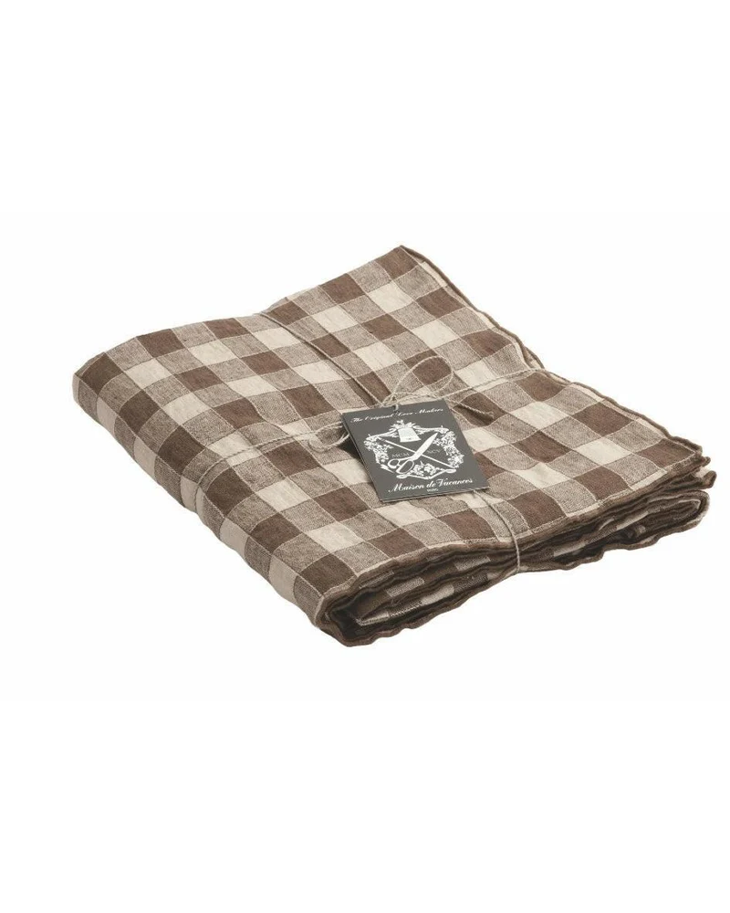 Nappe Bourdon Toile Vintage Vichy, Noisette