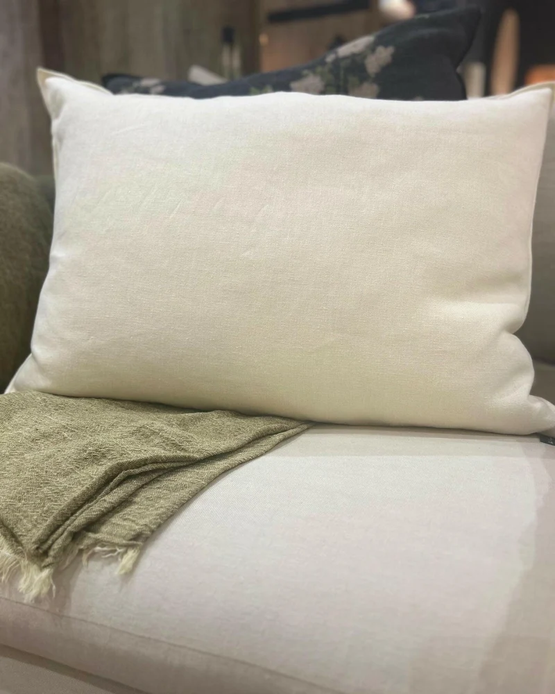 Coussin Vice Versa Lin Stone Washed, Crème, Bourdon crème