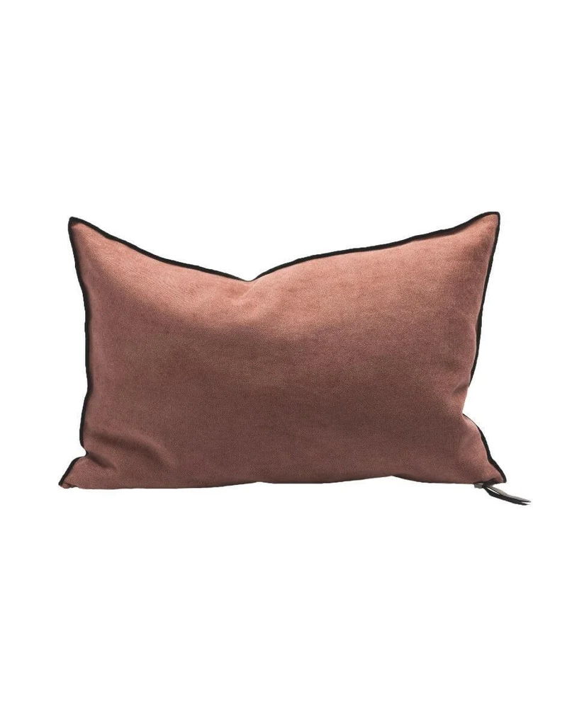 Coussin Vice Versa Black Line Chenille Soft Washed, Bois de Rose