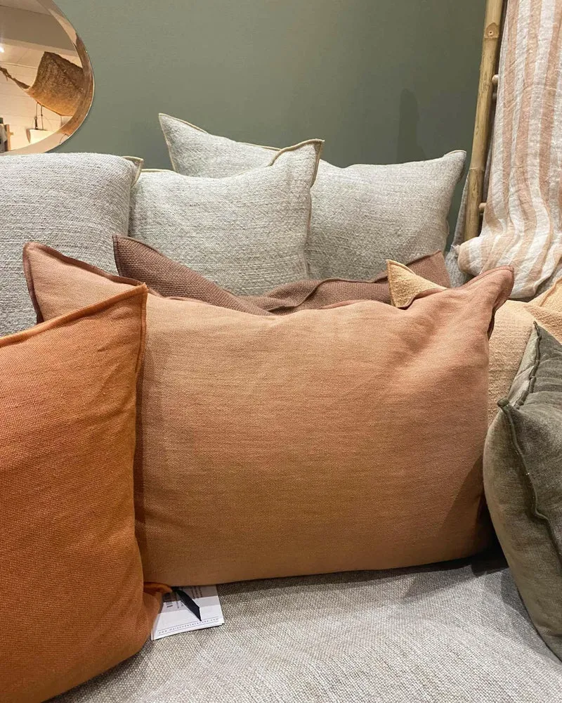 Coussin Vice Versa Black Line en Lin Stone Washed, Terracotta/Bourdon Terracotta
