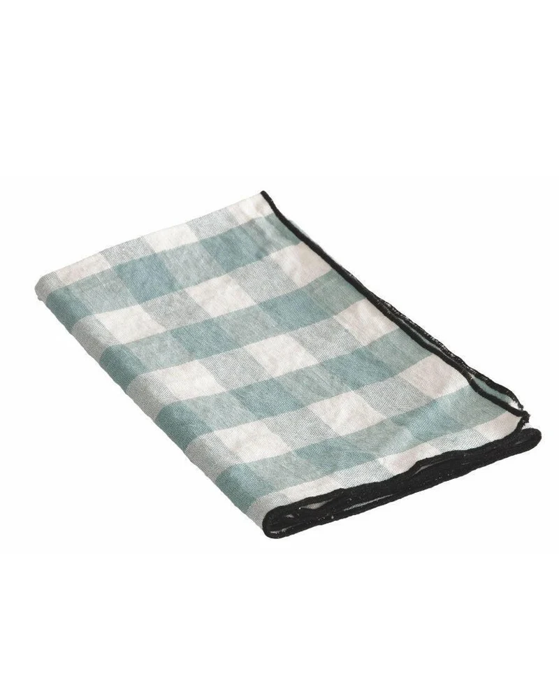 Torchon Bourdon Toile Mimi Vichy, Aqua/Bourdon Noir