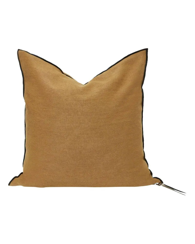Coussin Vice Versa Black Line en Lin Stone Washed, Havane