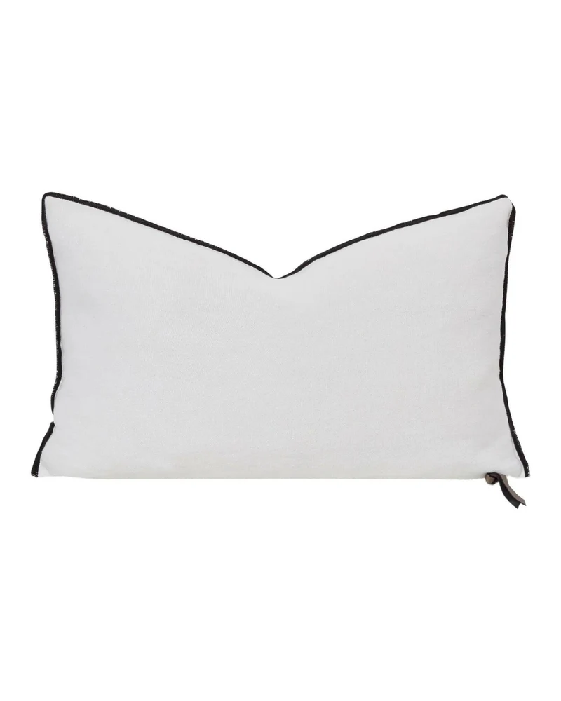 Coussin Vice Versa Black Line en Lin Stone Washed, Blanc