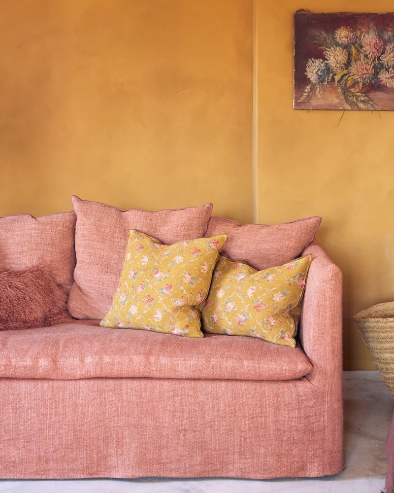 Coussin Vice Versa en toile Lin Wabi-Sabi Jardin Secret, Ocre