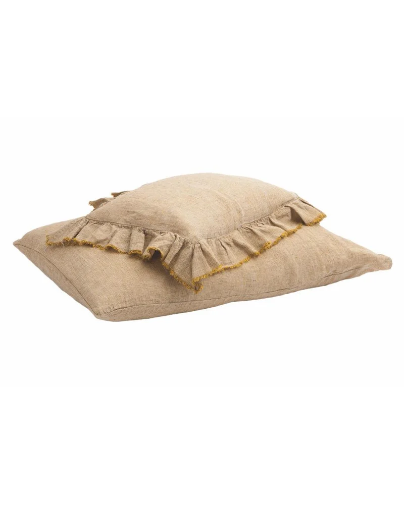 Taie d'oreiller Boho Shaker en lin lavé Ocre